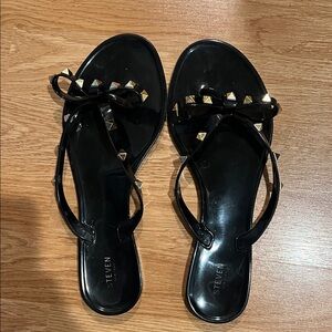 Black Sandals with Gold Studs